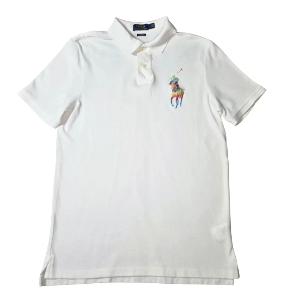 Polo Ralph Lauren Mens S White Rainbow Big Pony Logo Classic Fit Polo Shirt